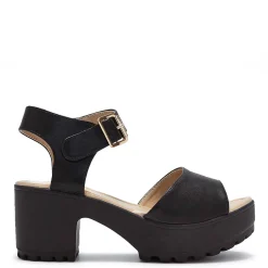 Black Ankle Strap Chunky Platform Cleated Sandals