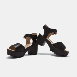 Black Ankle Strap Chunky Platform Cleated Sandals
