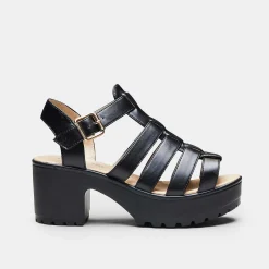 Black Chunky Platform Cleated Strappy Sandals