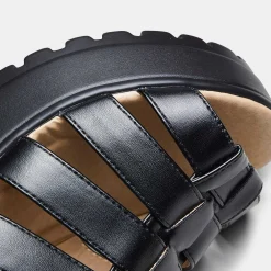 Black Chunky Platform Cleated Strappy Sandals