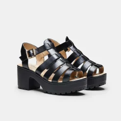Black Chunky Platform Cleated Strappy Sandals
