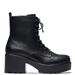 Black Leather Chunky Platform Military Boots In Size 10