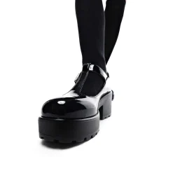 Black Patent Chunky Platform Mary Jane Shoes