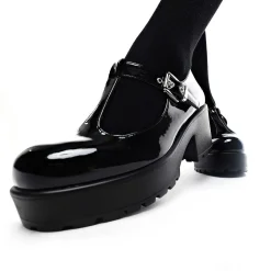 Black Patent Chunky Platform Mary Jane Shoes