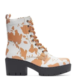 Clarabelle Brown Cow Print Switch Lace Up Boots