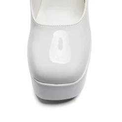 Darkbloom White Patent Platform Heels