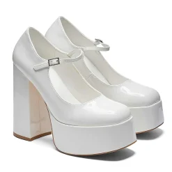 Darkbloom White Patent Platform Heels