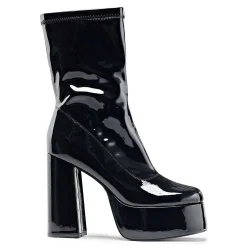 Delano Men'S Black Patent Platform Heeled Boots