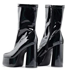 Delano Men'S Black Patent Platform Heeled Boots