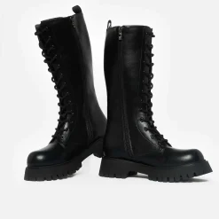 Deltora Black Lace Up Long Boots