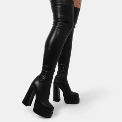 The Redemption Black Stretch Thigh High Boots