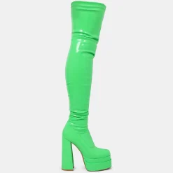 The Redemption Green Stretch Thigh High Boots