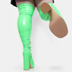 The Redemption Green Stretch Thigh High Boots