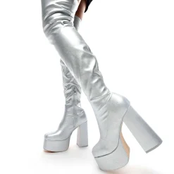 The Redemption Plus Size Thigh High Boots - Silver