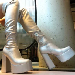 The Redemption Plus Size Thigh High Boots - Silver