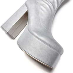 The Redemption Plus Size Thigh High Boots - Silver