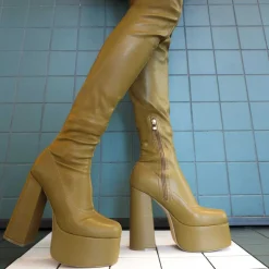 The Redemption Plus Size Thigh High Boots - Khaki