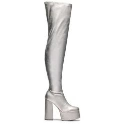 The Redemption Plus Size Thigh High Boots - Silver