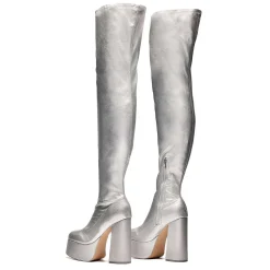 The Redemption Plus Size Thigh High Boots - Silver