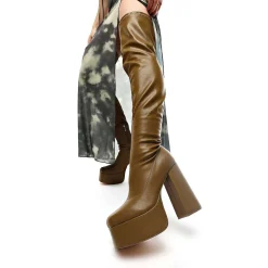 The Redemption Stretch Thigh High Boots - Khaki