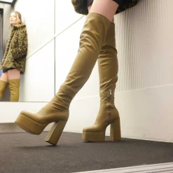 The Redemption Stretch Thigh High Boots - Khaki