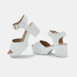 White Ankle Strap Chunky Platform Cleated Sandals