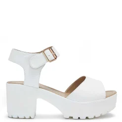 White Ankle Strap Chunky Platform Cleated Sandals