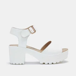 White Ankle Strap Chunky Platform Cleated Sandals