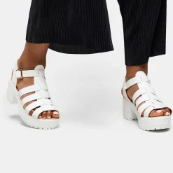 White Chunky Platform Cleated Strappy Sandals