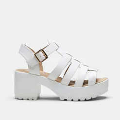 White Chunky Platform Cleated Strappy Sandals