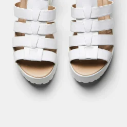 White Chunky Platform Cleated Strappy Sandals